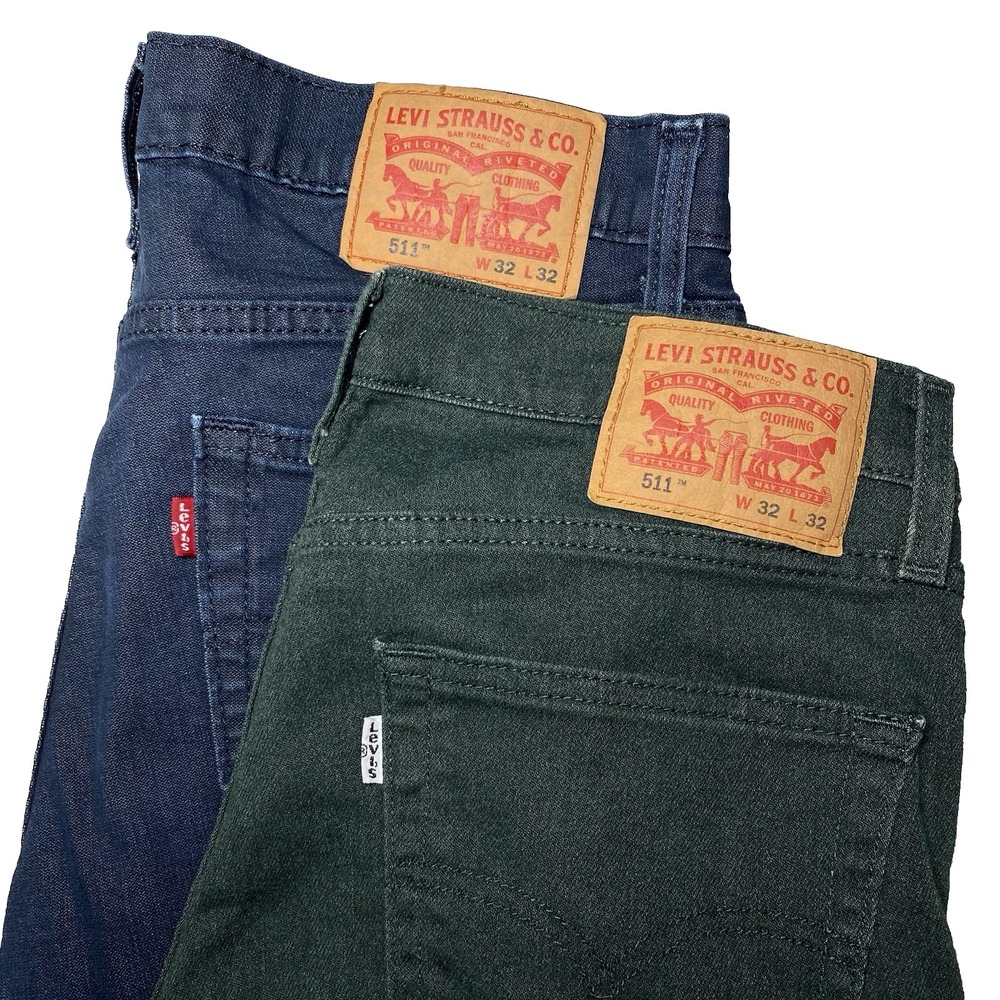 Lot of 2 Levi's 511 Pants 32x32 (33x31) 5 Pocket Blue Green